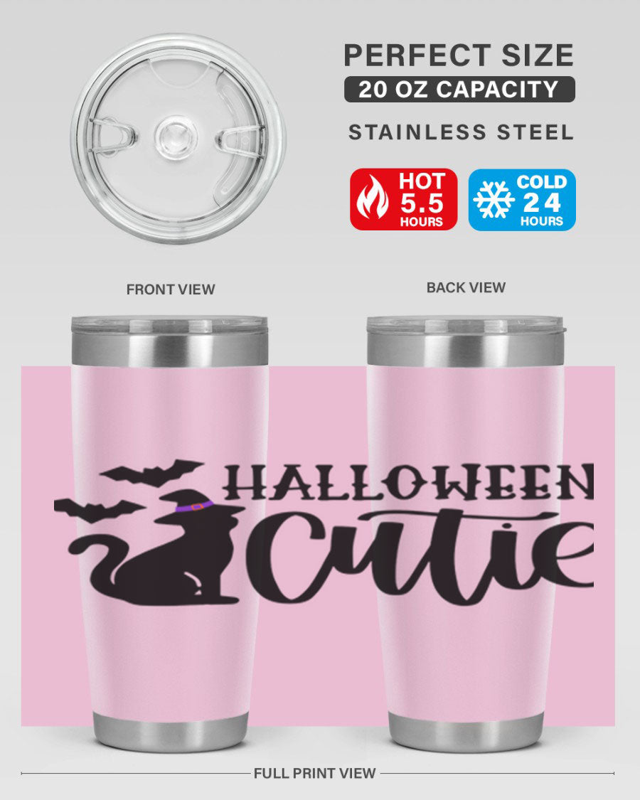 Halloween Cutie 75# Tumbler featuring a festive design, double wall vacuum stainless steel, and a drink-thru lid.
