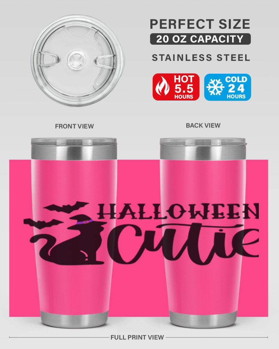 Halloween Cutie 75# Tumbler featuring a festive design, double wall vacuum stainless steel, and a drink-thru lid.