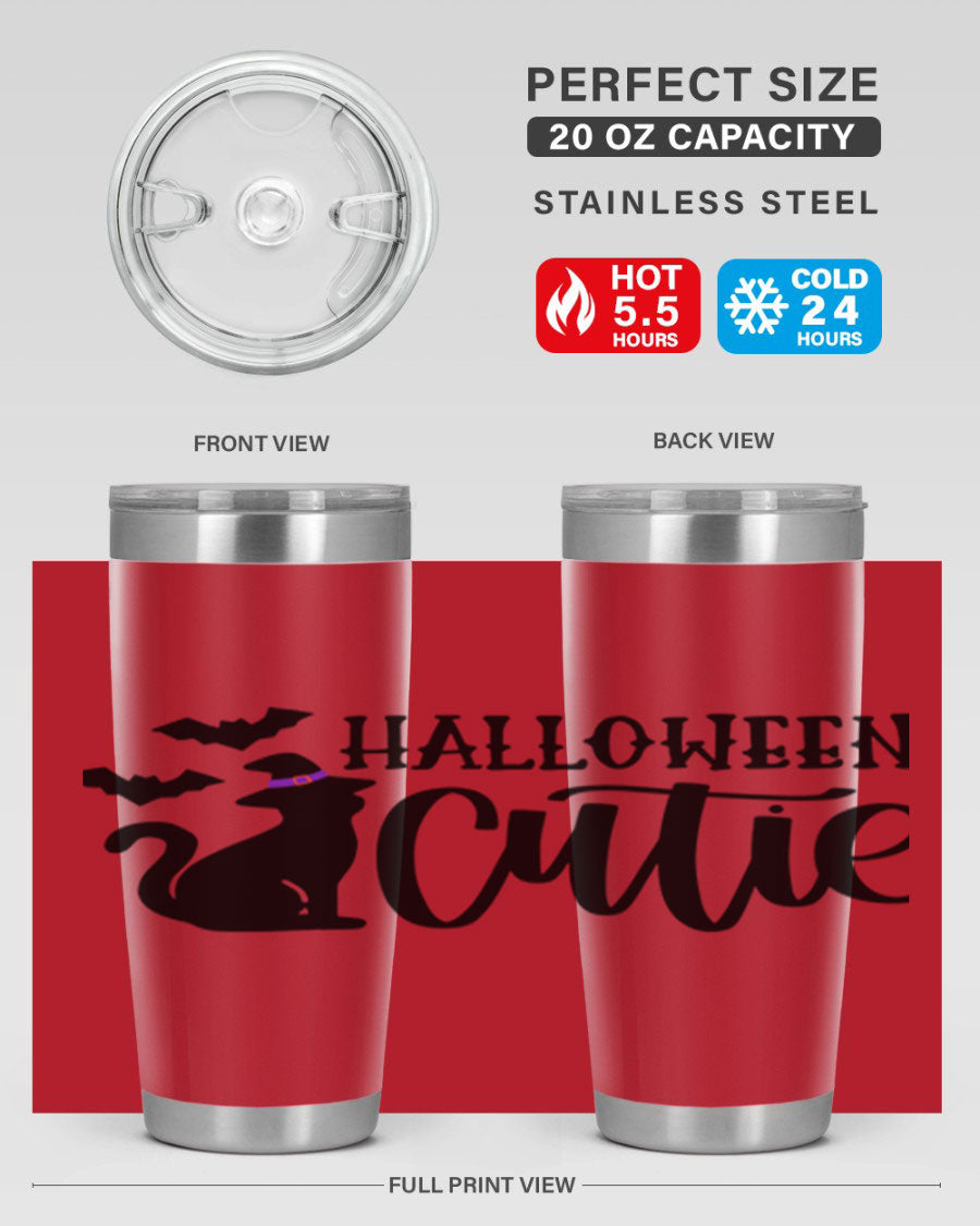 Halloween Cutie 75# Tumbler featuring a festive design, double wall vacuum stainless steel, and a drink-thru lid.