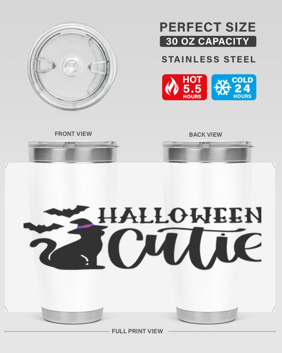 Halloween Cutie 75# Tumbler featuring a festive design, double wall vacuum stainless steel, and a drink-thru lid.
