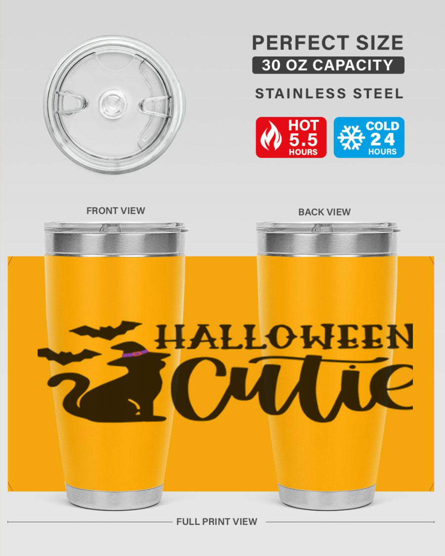 Halloween Cutie 75# Tumbler featuring a festive design, double wall vacuum stainless steel, and a drink-thru lid.