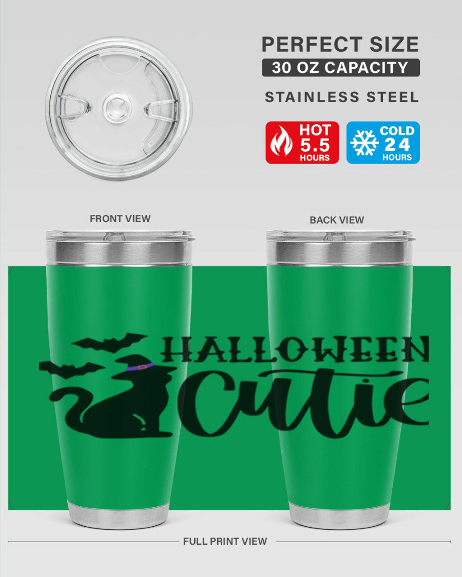 Halloween Cutie 75# Tumbler featuring a festive design, double wall vacuum stainless steel, and a drink-thru lid.