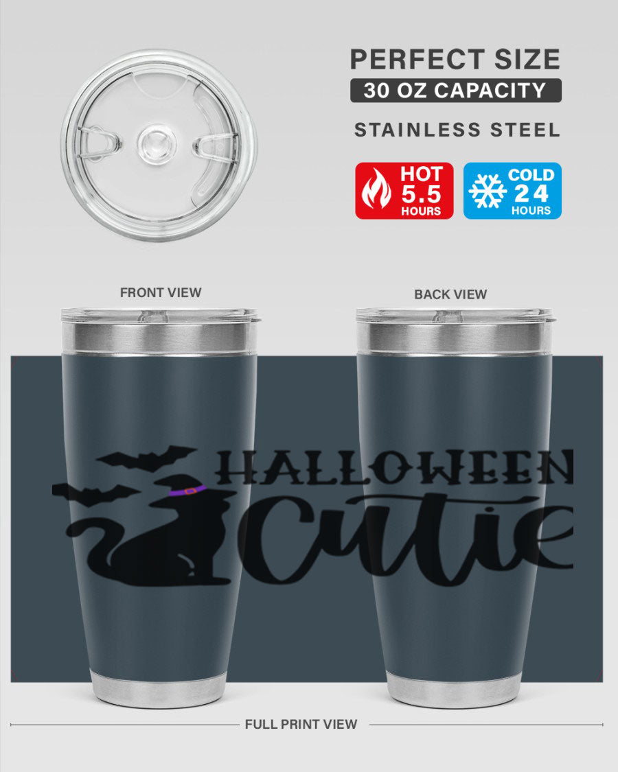 Halloween Cutie 75# Tumbler featuring a festive design, double wall vacuum stainless steel, and a drink-thru lid.