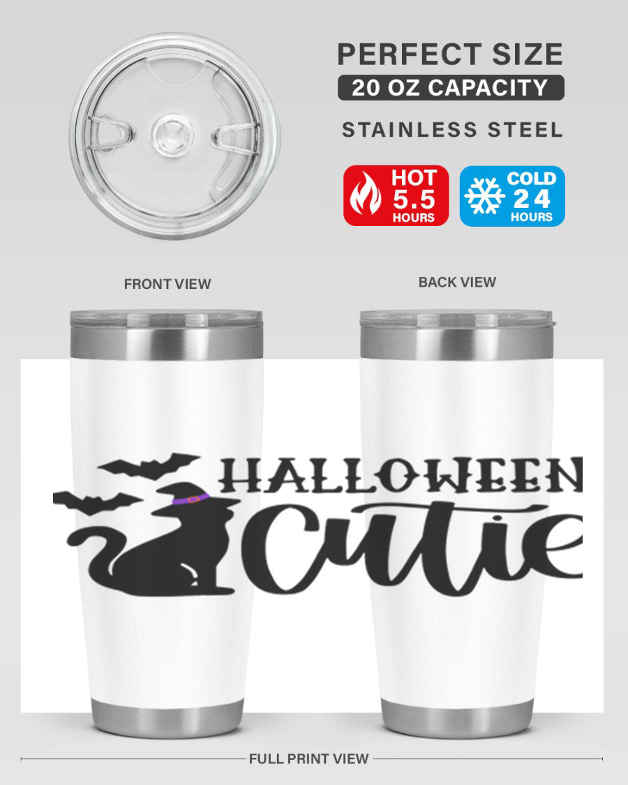 Halloween Cutie 75# Tumbler featuring a festive design, double wall vacuum stainless steel, and a drink-thru lid.
