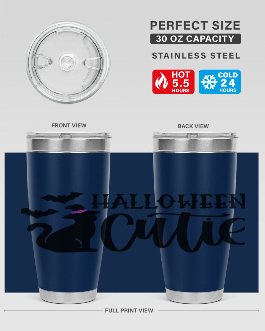 Halloween Cutie 75# Tumbler featuring a festive design, double wall vacuum stainless steel, and a drink-thru lid.