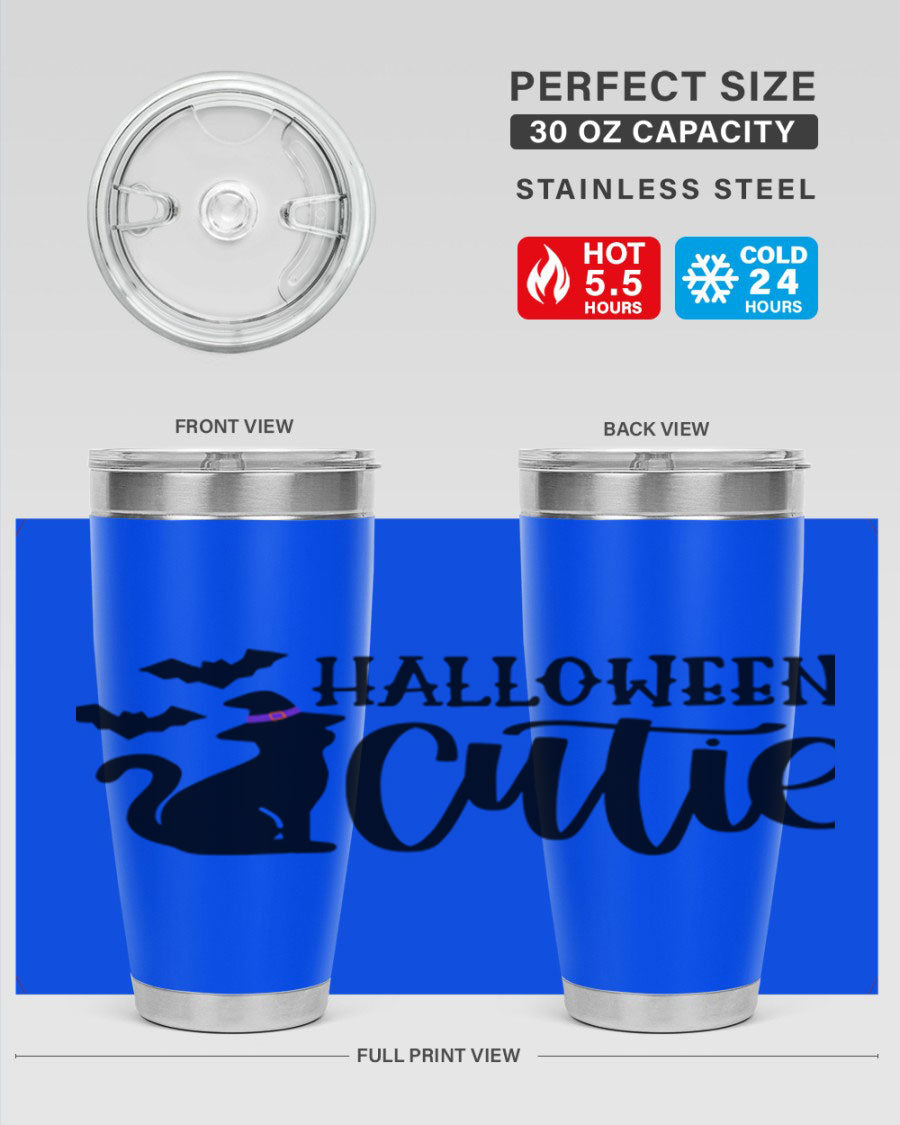 Halloween Cutie 75# Tumbler featuring a festive design, double wall vacuum stainless steel, and a drink-thru lid.