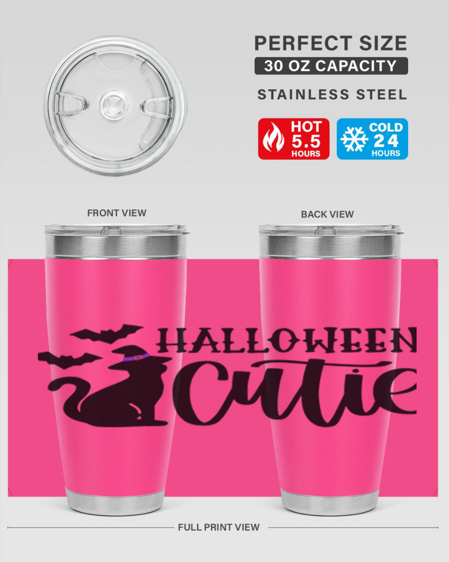 Halloween Cutie 75# Tumbler featuring a festive design, double wall vacuum stainless steel, and a drink-thru lid.