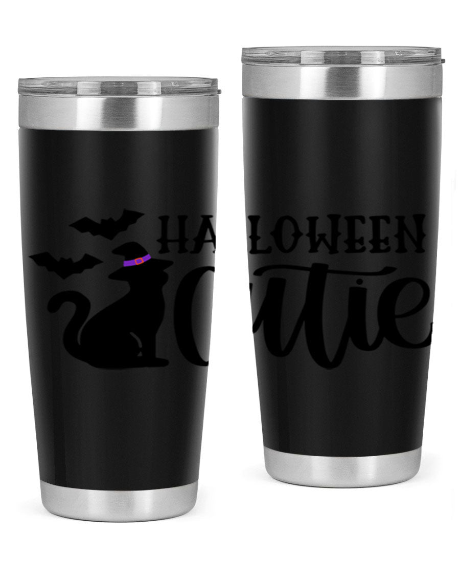 Halloween Cutie 75# Tumbler featuring a festive design, double wall vacuum stainless steel, and a drink-thru lid.