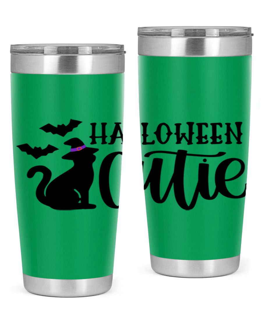Halloween Cutie 75# Tumbler featuring a festive design, double wall vacuum stainless steel, and a drink-thru lid.