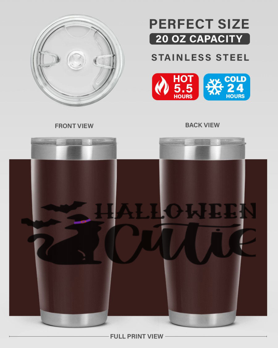 Halloween Cutie 75# Tumbler featuring a festive design, double wall vacuum stainless steel, and a drink-thru lid.