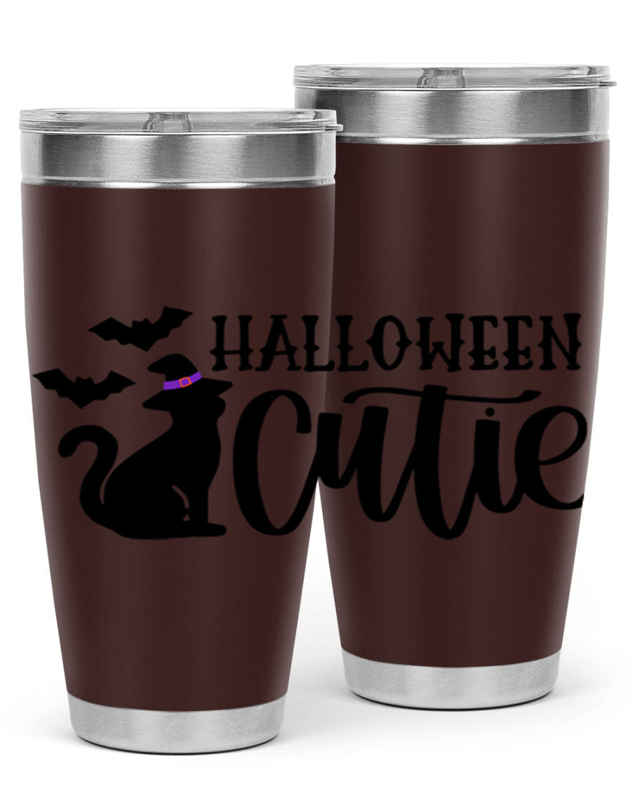Halloween Cutie 75# Tumbler featuring a festive design, double wall vacuum stainless steel, and a drink-thru lid.
