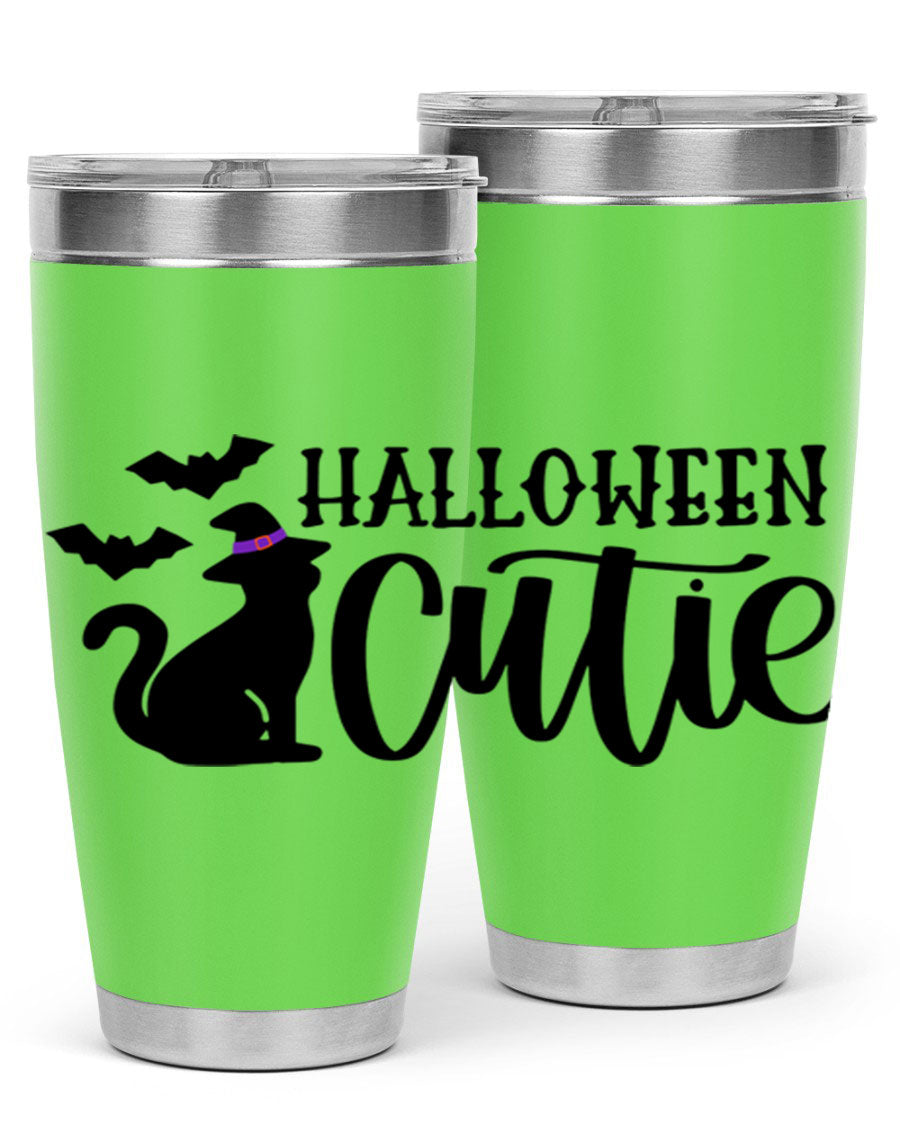 Halloween Cutie 75# Tumbler featuring a festive design, double wall vacuum stainless steel, and a drink-thru lid.