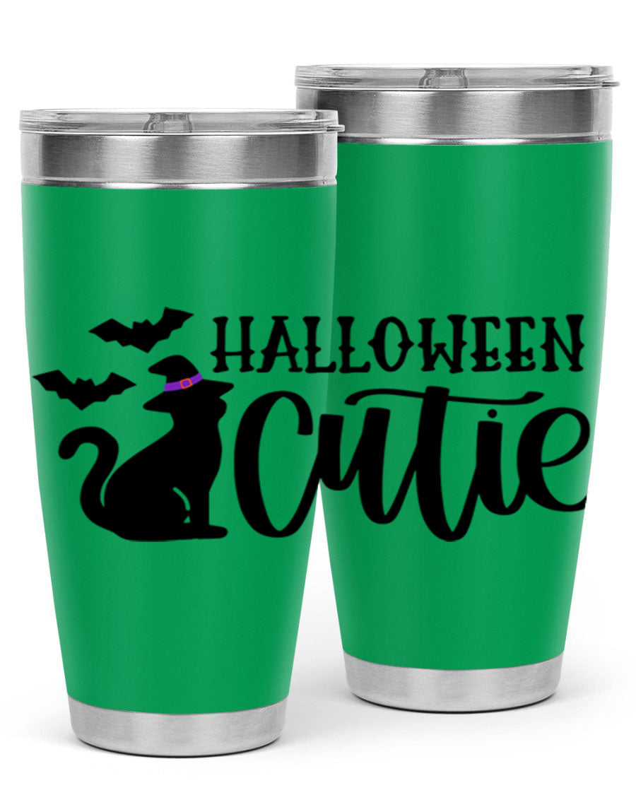 Halloween Cutie 75# Tumbler featuring a festive design, double wall vacuum stainless steel, and a drink-thru lid.