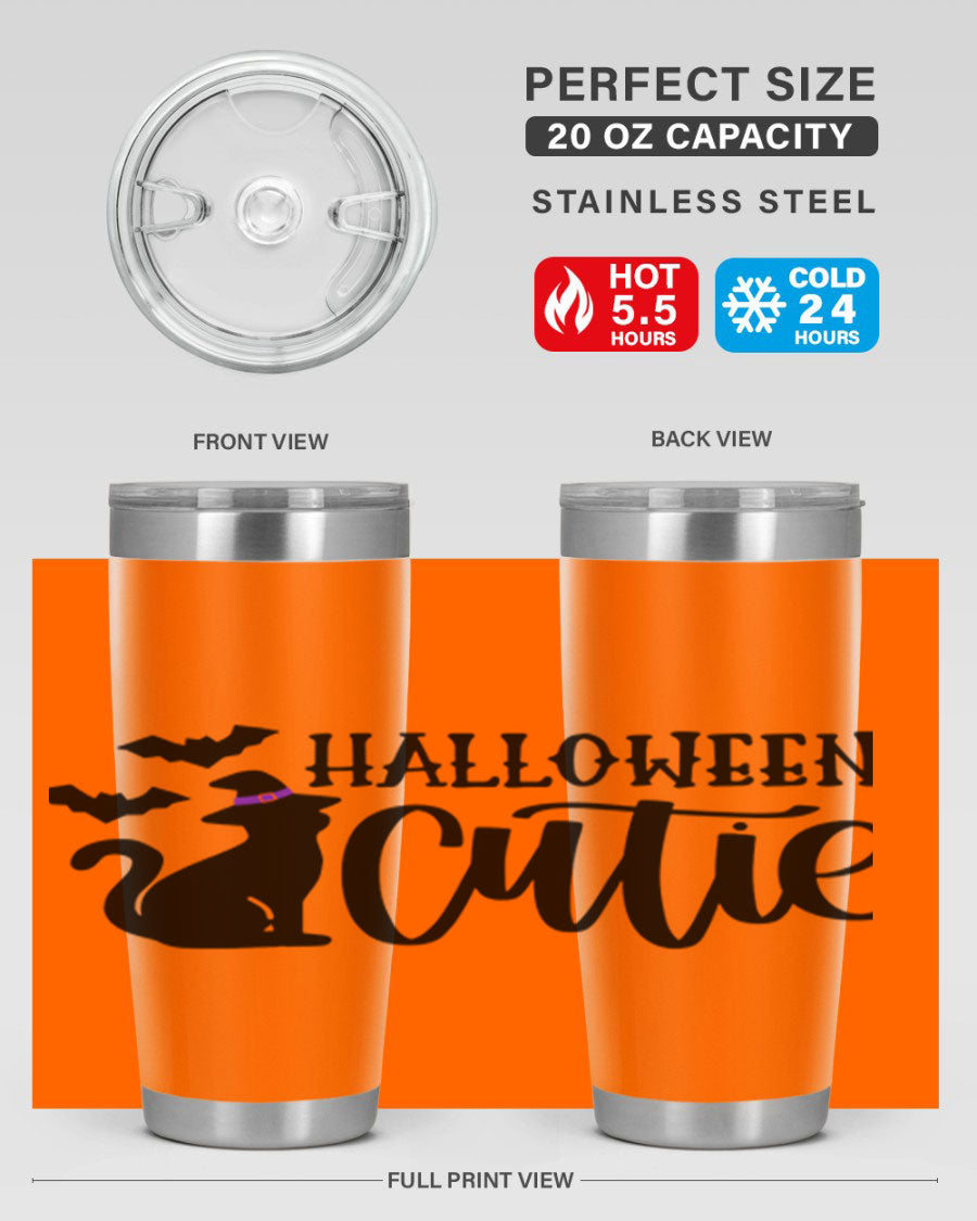 Halloween Cutie 75# Tumbler featuring a festive design, double wall vacuum stainless steel, and a drink-thru lid.