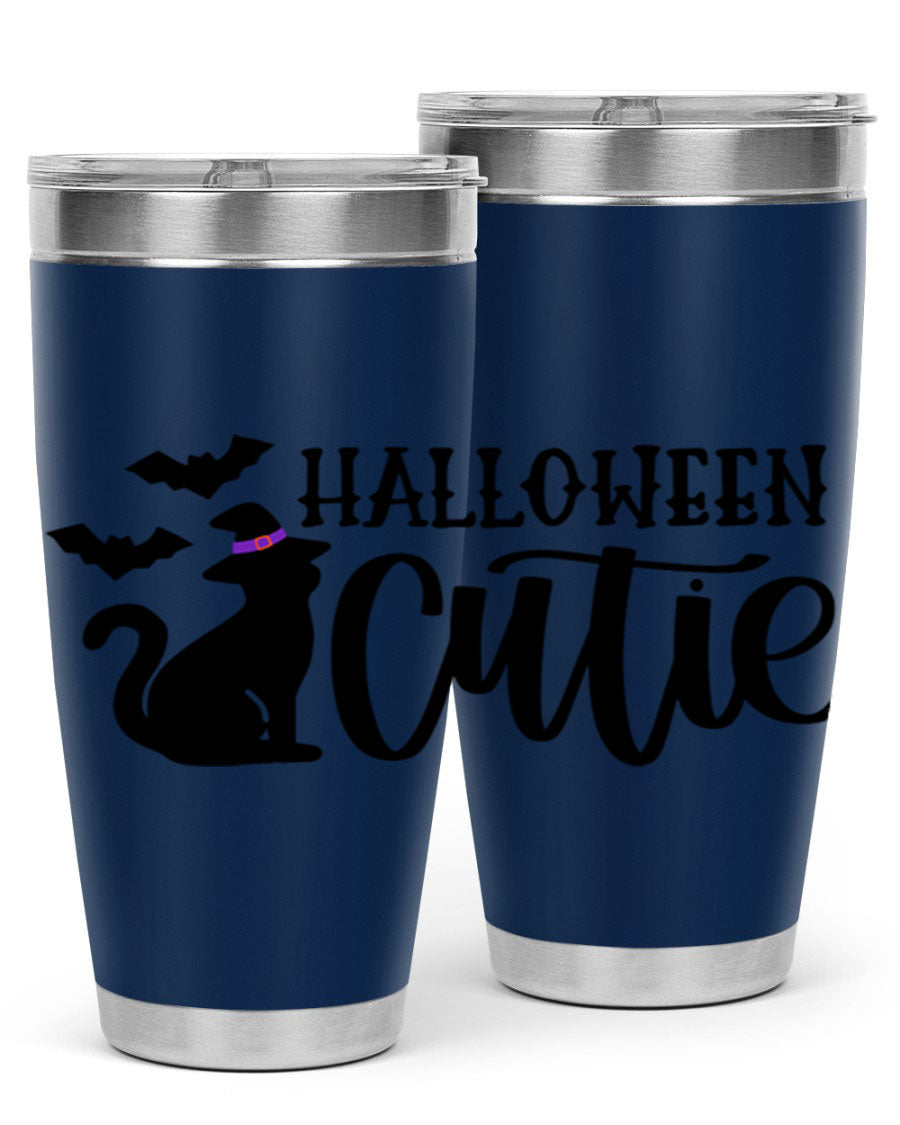 Halloween Cutie 75# Tumbler featuring a festive design, double wall vacuum stainless steel, and a drink-thru lid.