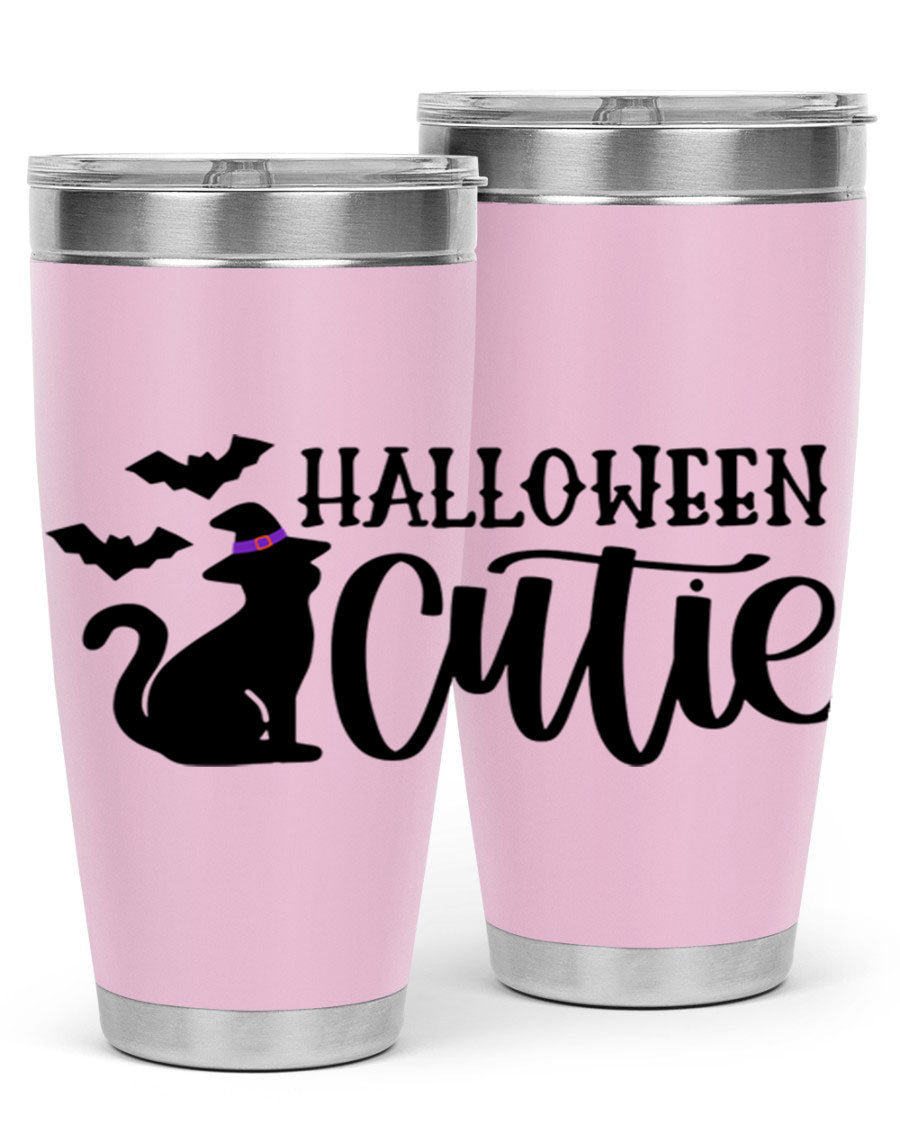 Halloween Cutie 75# Tumbler featuring a festive design, double wall vacuum stainless steel, and a drink-thru lid.