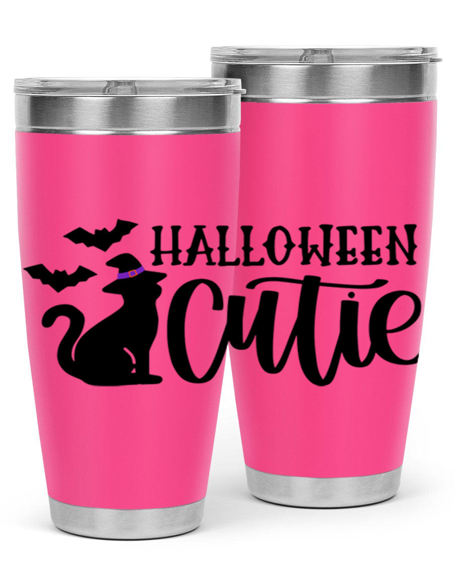 Halloween Cutie 75# Tumbler featuring a festive design, double wall vacuum stainless steel, and a drink-thru lid.