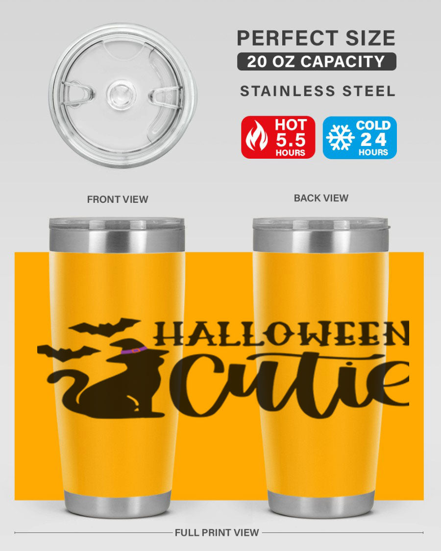 Halloween Cutie 75# Tumbler featuring a festive design, double wall vacuum stainless steel, and a drink-thru lid.