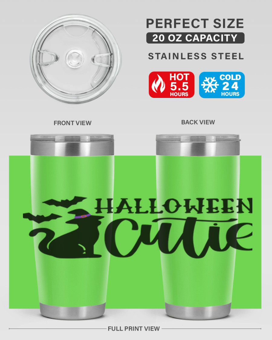 Halloween Cutie 75# Tumbler featuring a festive design, double wall vacuum stainless steel, and a drink-thru lid.