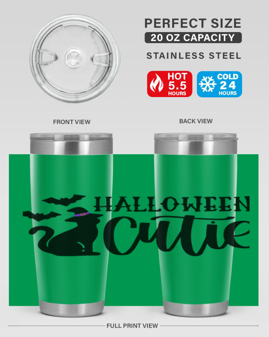 Halloween Cutie 75# Tumbler featuring a festive design, double wall vacuum stainless steel, and a drink-thru lid.