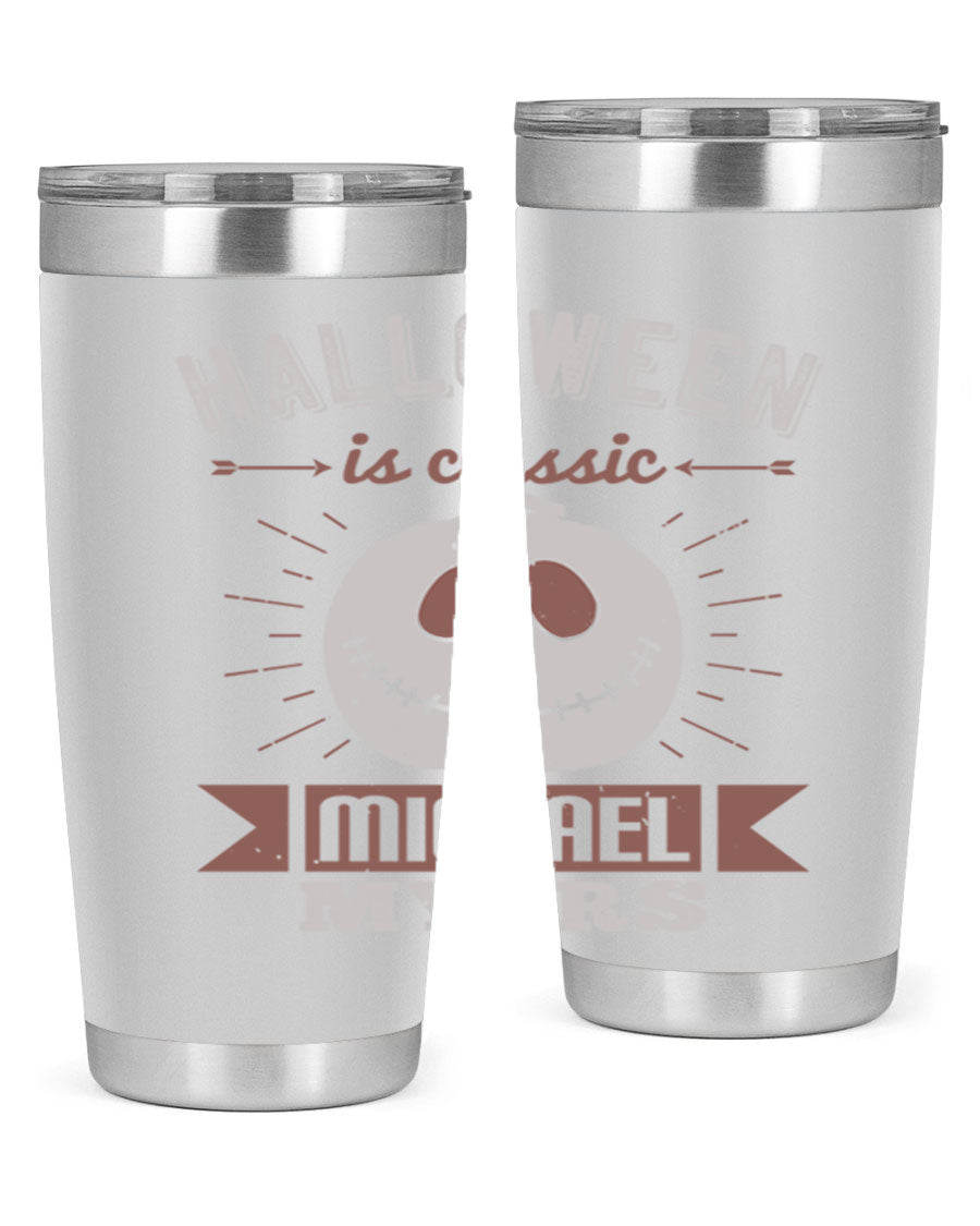 Halloween Classic Michael Myers 20oz Tumbler featuring a stainless steel design with a striking print of Michael Myers.