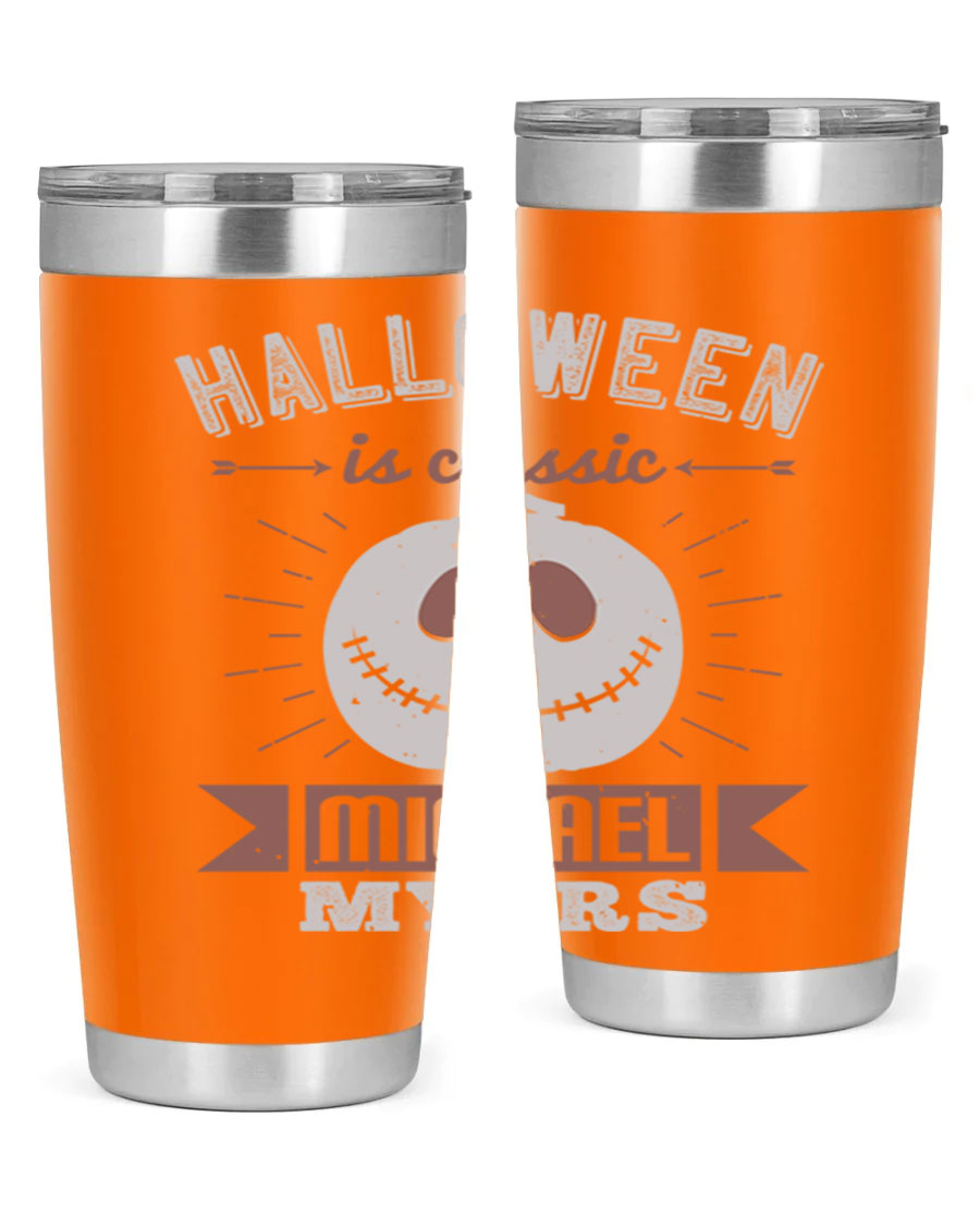 Halloween Classic Michael Myers 20oz Tumbler featuring a stainless steel design with a striking print of Michael Myers.