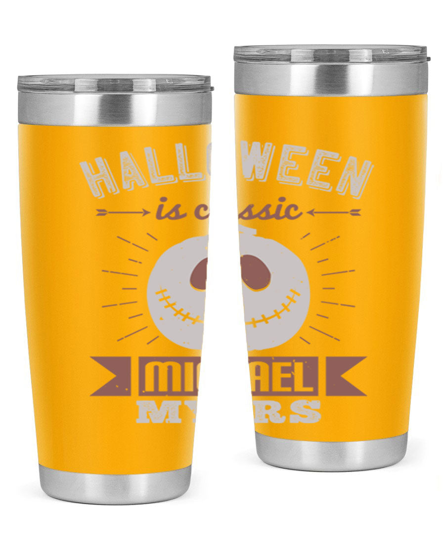 Halloween Classic Michael Myers 20oz Tumbler featuring a stainless steel design with a striking print of Michael Myers.