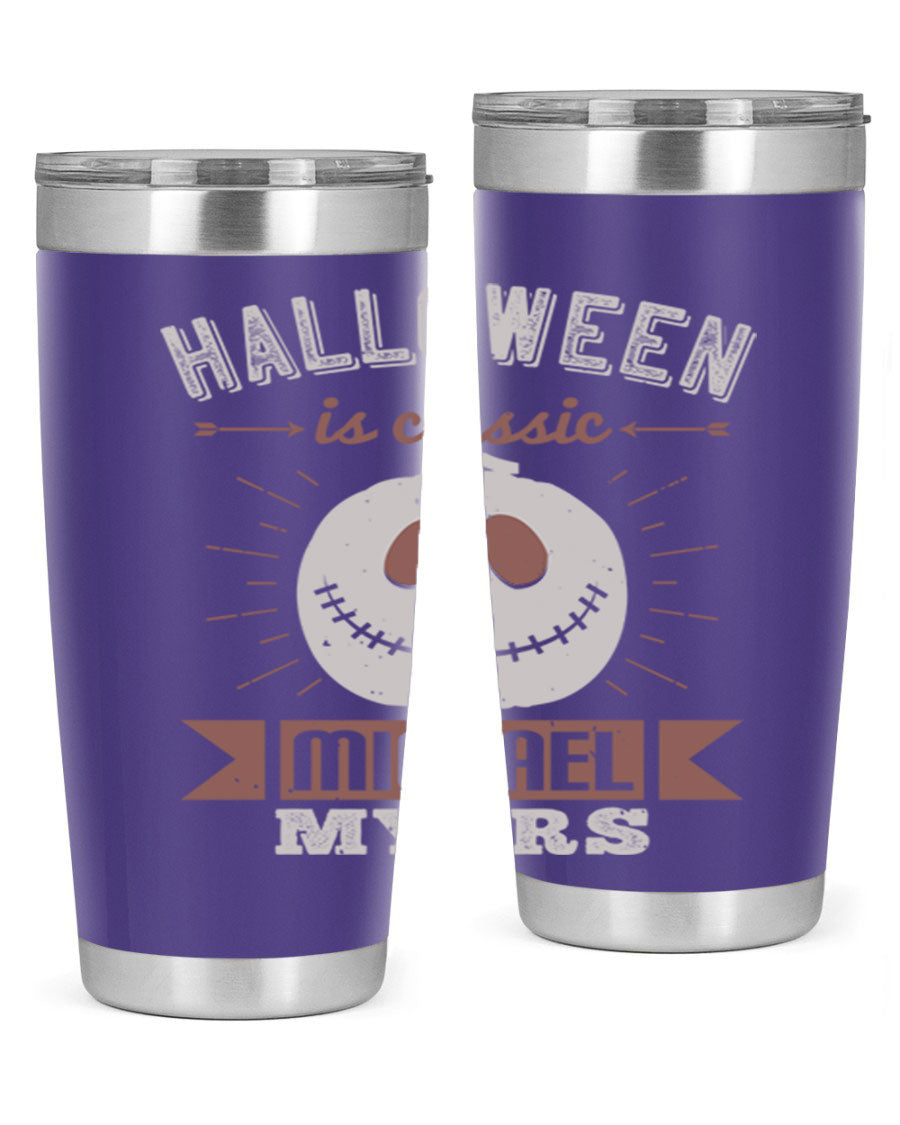 Halloween Classic Michael Myers 20oz Tumbler featuring a stainless steel design with a striking print of Michael Myers.