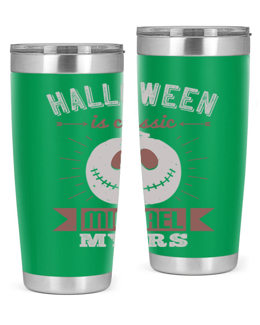 Halloween Classic Michael Myers 20oz Tumbler featuring a stainless steel design with a striking print of Michael Myers.