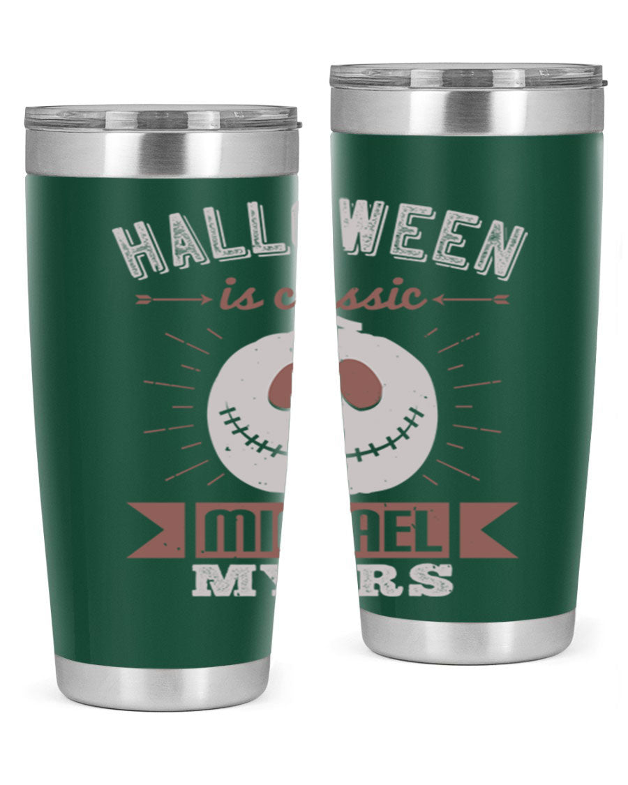 Halloween Classic Michael Myers 20oz Tumbler featuring a stainless steel design with a striking print of Michael Myers.