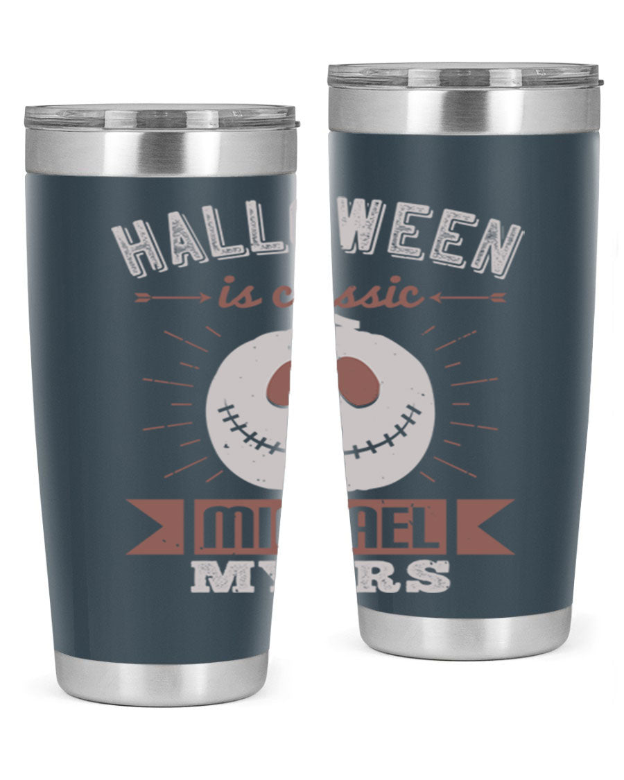 Halloween Classic Michael Myers 20oz Tumbler featuring a stainless steel design with a striking print of Michael Myers.
