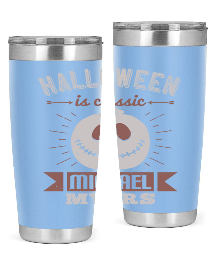 Halloween Classic Michael Myers 20oz Tumbler featuring a stainless steel design with a striking print of Michael Myers.