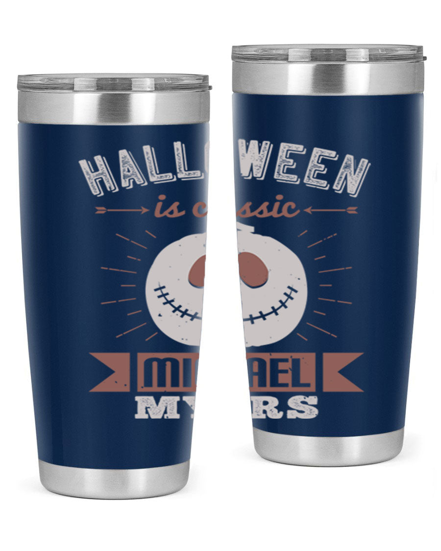 Halloween Classic Michael Myers 20oz Tumbler featuring a stainless steel design with a striking print of Michael Myers.
