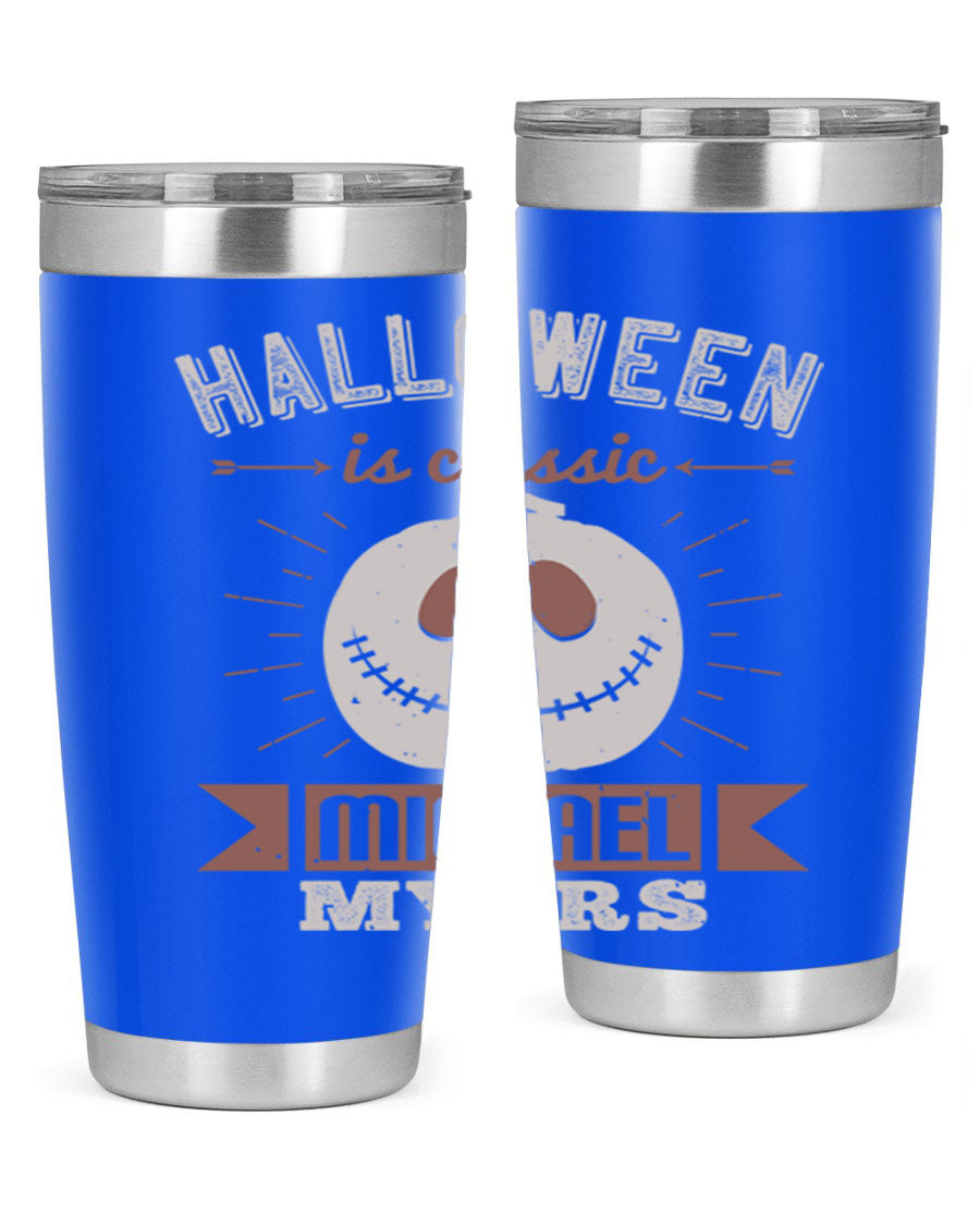 Halloween Classic Michael Myers 20oz Tumbler featuring a stainless steel design with a striking print of Michael Myers.