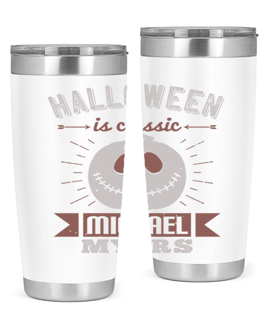 Halloween Classic Michael Myers 20oz Tumbler featuring a stainless steel design with a striking print of Michael Myers.