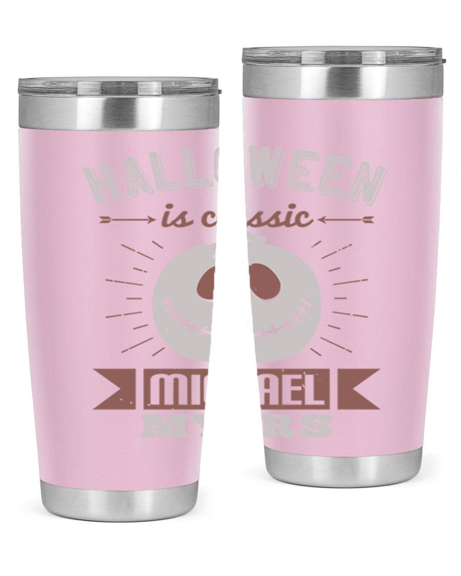 Halloween Classic Michael Myers 20oz Tumbler featuring a stainless steel design with a striking print of Michael Myers.