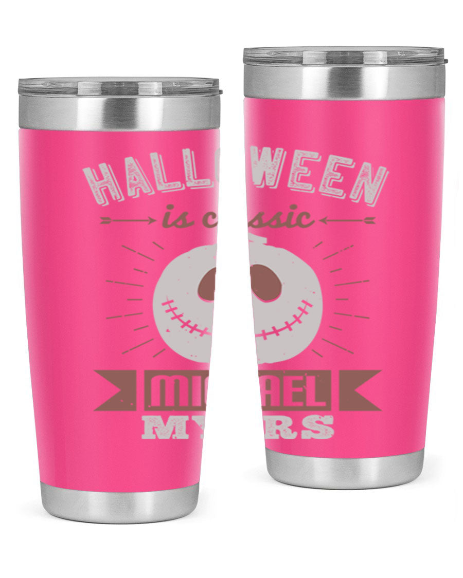 Halloween Classic Michael Myers 20oz Tumbler featuring a stainless steel design with a striking print of Michael Myers.
