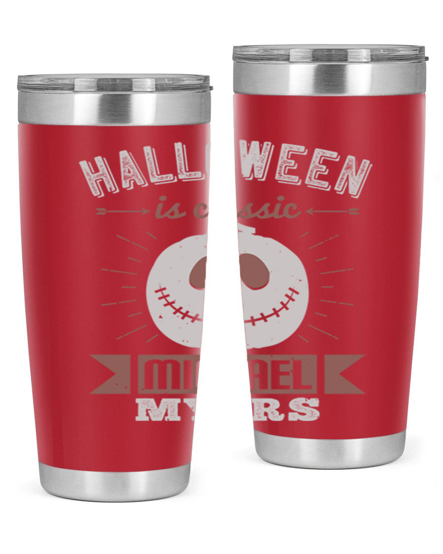 Halloween Classic Michael Myers 20oz Tumbler featuring a stainless steel design with a striking print of Michael Myers.