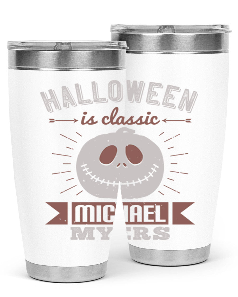 Halloween Classic Michael Myers 20oz Tumbler featuring a stainless steel design with a striking print of Michael Myers.