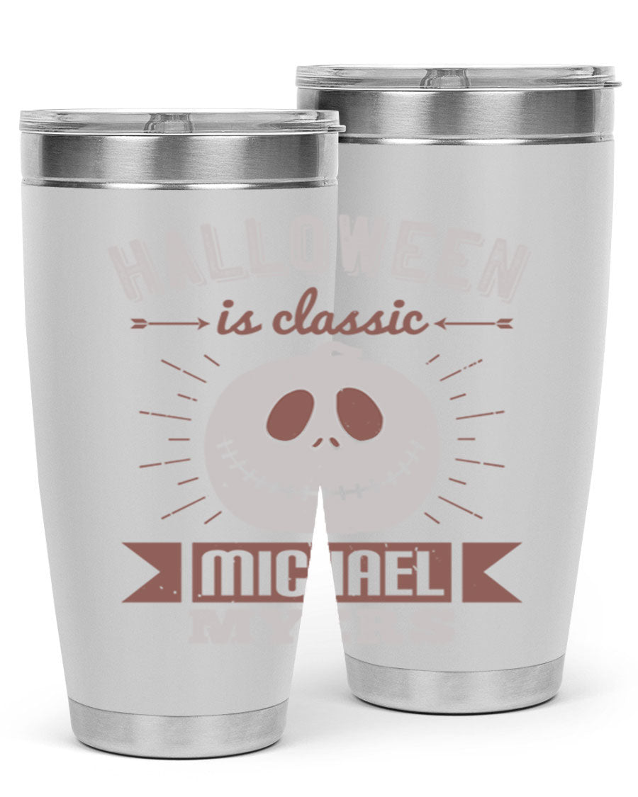 Halloween Classic Michael Myers 20oz Tumbler featuring a stainless steel design with a striking print of Michael Myers.