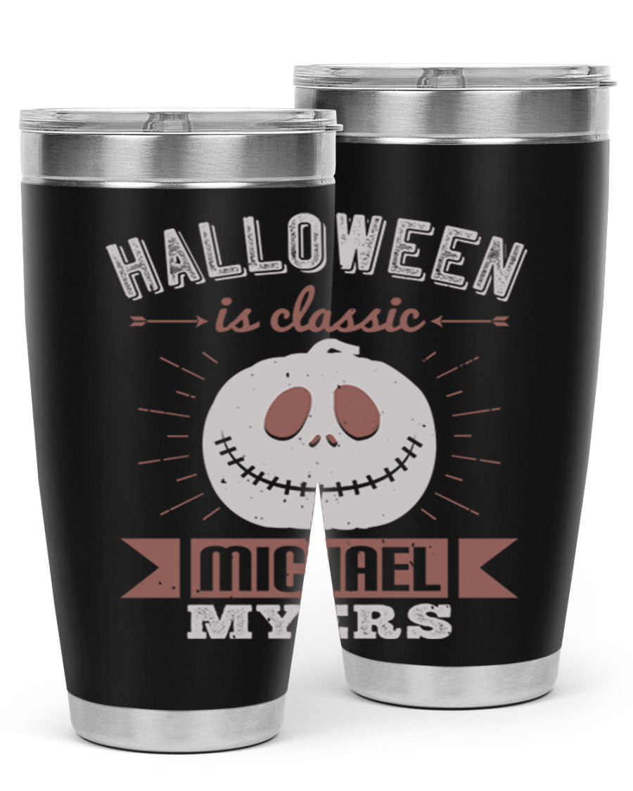 Halloween Classic Michael Myers 20oz Tumbler featuring a stainless steel design with a striking print of Michael Myers.