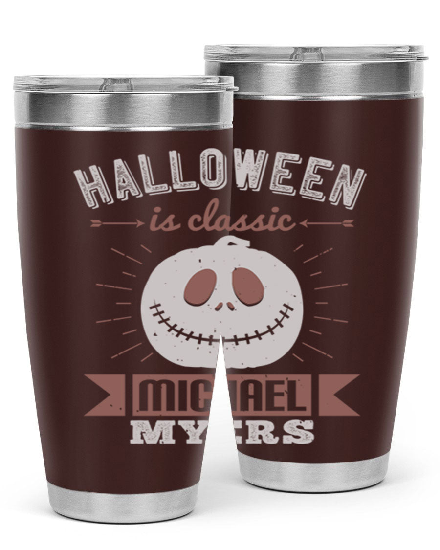 Halloween Classic Michael Myers 20oz Tumbler featuring a stainless steel design with a striking print of Michael Myers.