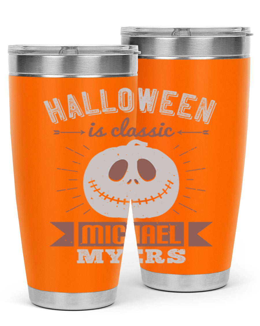 Halloween Classic Michael Myers 20oz Tumbler featuring a stainless steel design with a striking print of Michael Myers.
