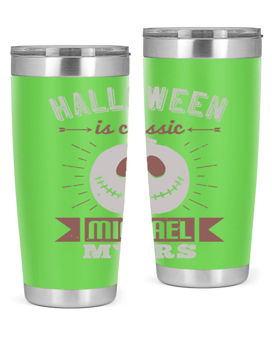 Halloween Classic Michael Myers 20oz Tumbler featuring a stainless steel design with a striking print of Michael Myers.