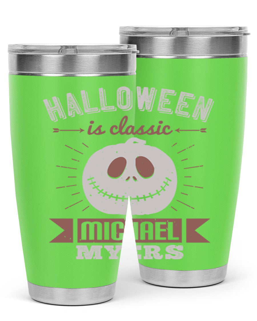 Halloween Classic Michael Myers 20oz Tumbler featuring a stainless steel design with a striking print of Michael Myers.