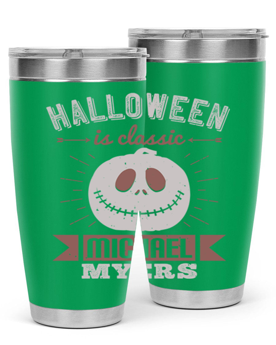 Halloween Classic Michael Myers 20oz Tumbler featuring a stainless steel design with a striking print of Michael Myers.
