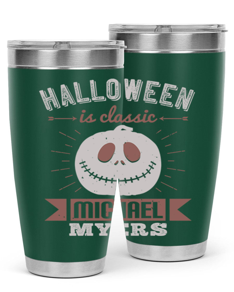 Halloween Classic Michael Myers 20oz Tumbler featuring a stainless steel design with a striking print of Michael Myers.