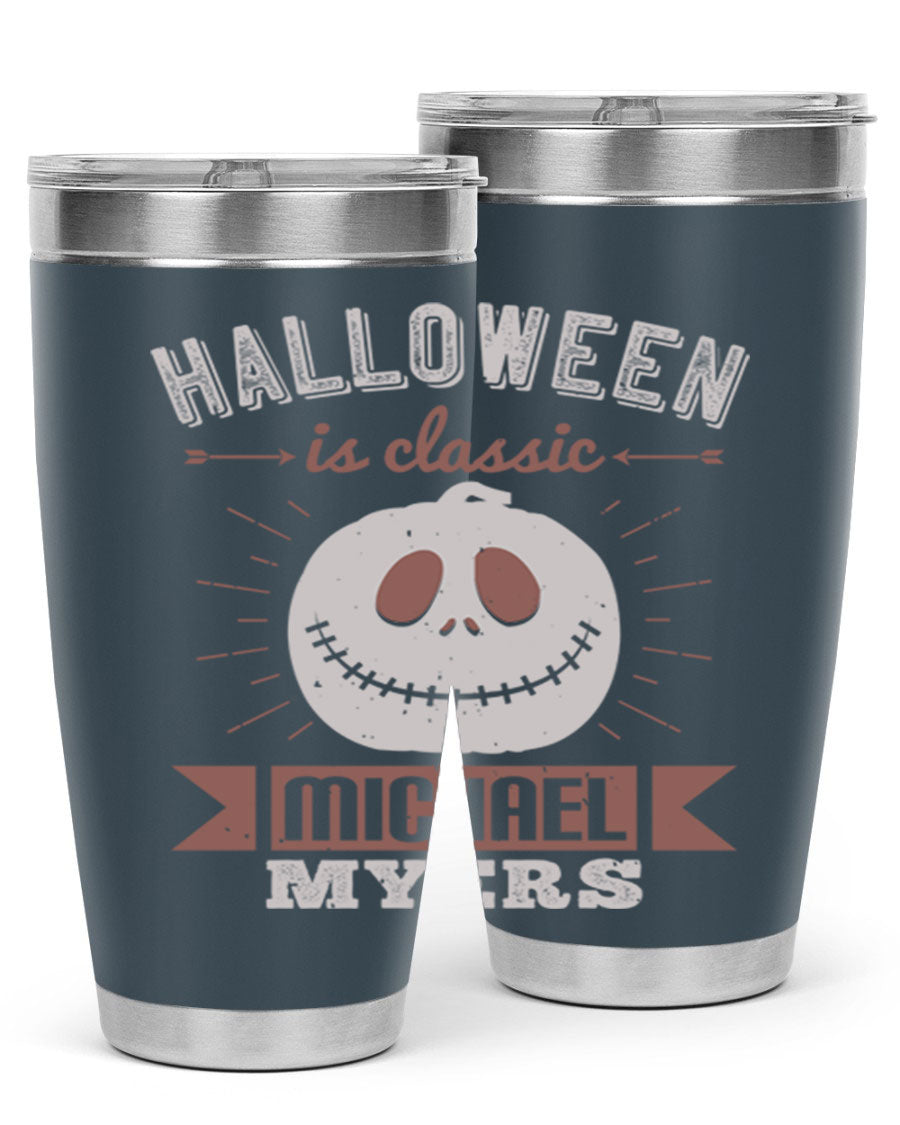 Halloween Classic Michael Myers 20oz Tumbler featuring a stainless steel design with a striking print of Michael Myers.