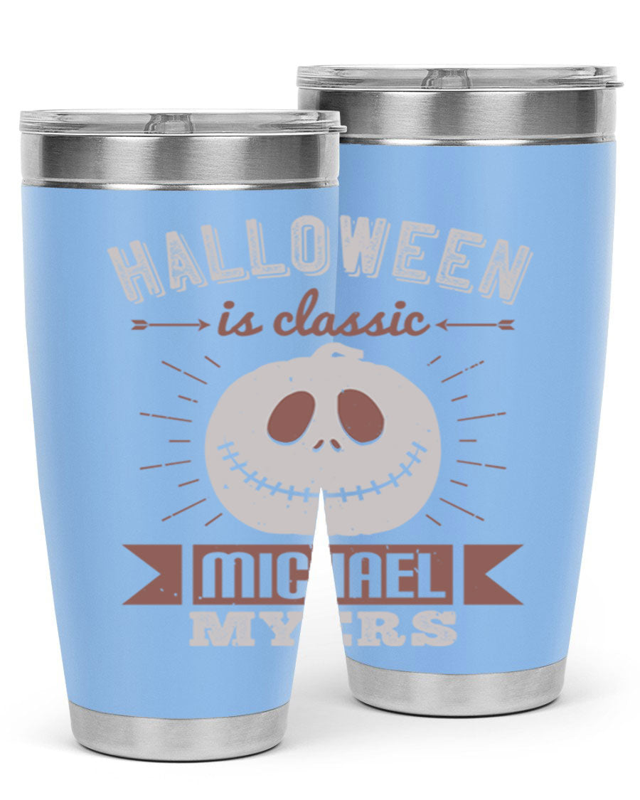 Halloween Classic Michael Myers 20oz Tumbler featuring a stainless steel design with a striking print of Michael Myers.