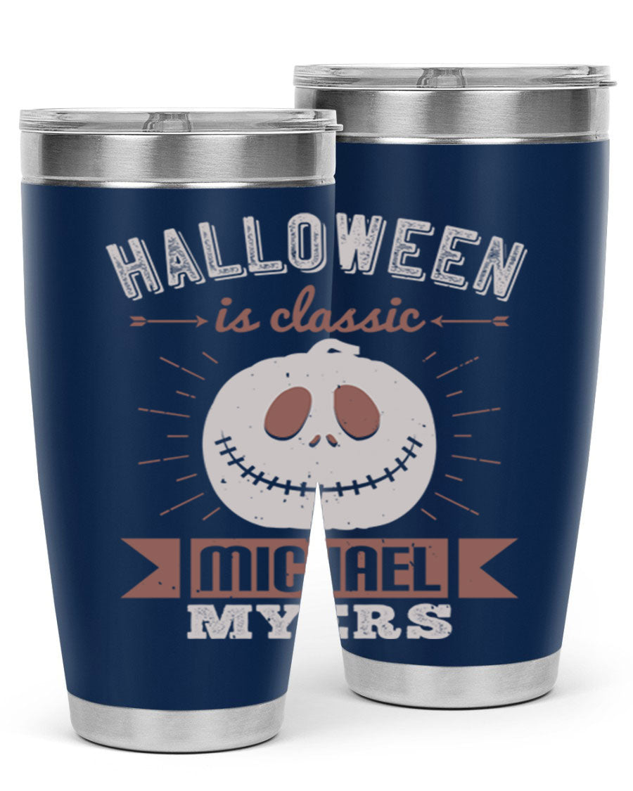 Halloween Classic Michael Myers 20oz Tumbler featuring a stainless steel design with a striking print of Michael Myers.